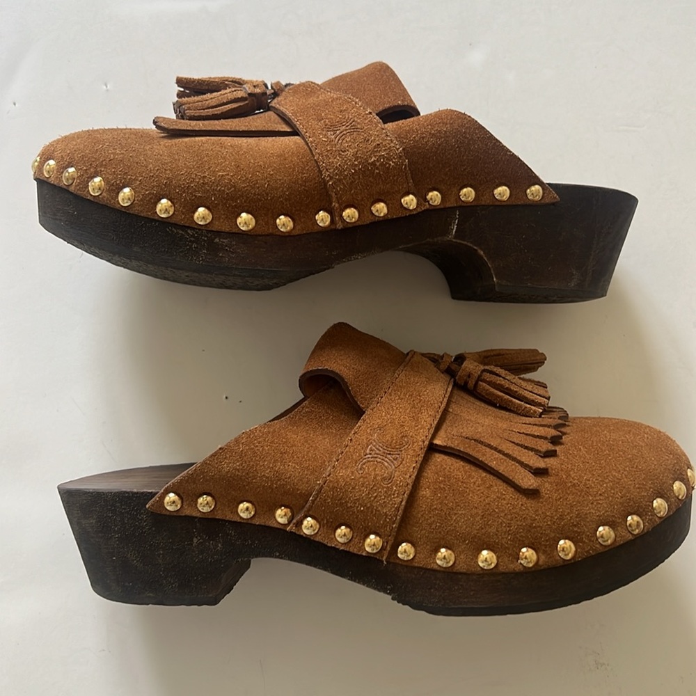 Celine clogs suede with tassel and nails head and fringe - Picture 15 of 16
